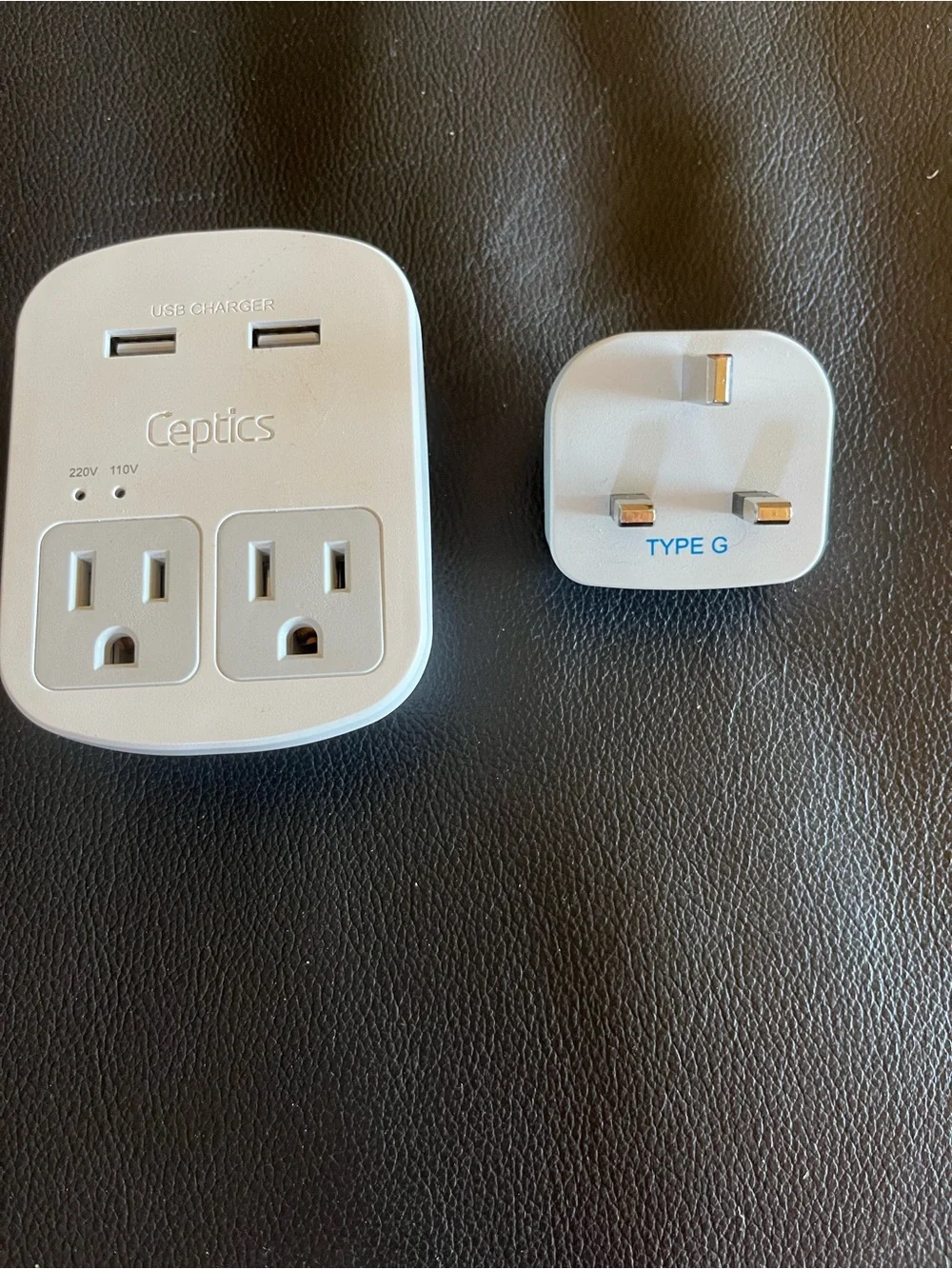 Ceptics White Travel Power Adapter with Type G Plug